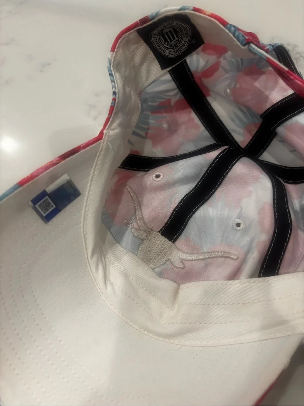 47 Women's Longhorn Floral Cap in White, Pink, Teal
